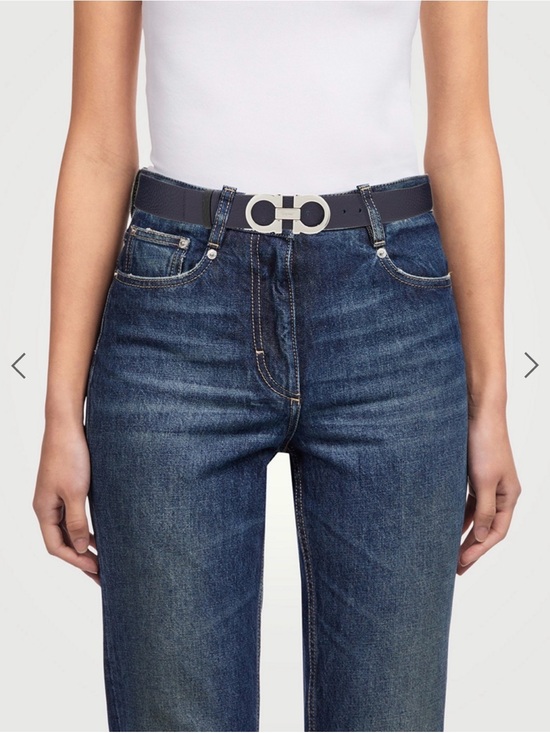 Salvatore Ferragamo Accessories - Salvatore Ferragamo Black Navy Leather Belt with Silver Gancini Buckle
